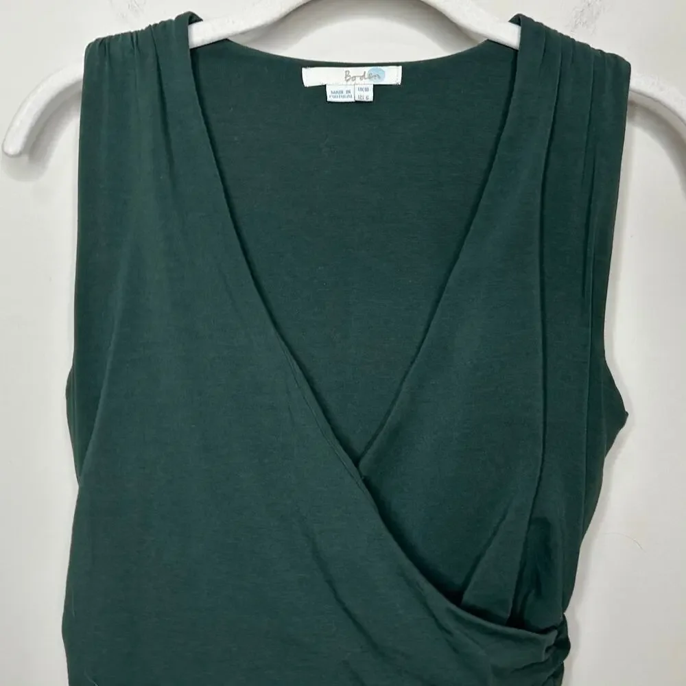 Boden Green Crossover Ruched Shirt V-Neck Sleeveless Size 6 Wrap-Style - Picture 2 of 8